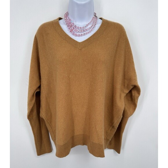 Garnet Hill 100% Cashmere V-Neck Sweater, Women’s Size M/L tan  cammel  Sweater - Picture 1 of 5